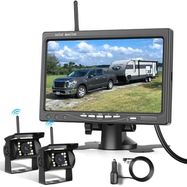 Kit de cámara Trasera inalámbrica HD 1080P, Monitor LCD de 7", 2 cámaras de Respaldo para Remolque, casa rodante, camión, automóvil, autobús, guía de Bricolaje, IP68, visión Nocturna, BSD, 12V-36V