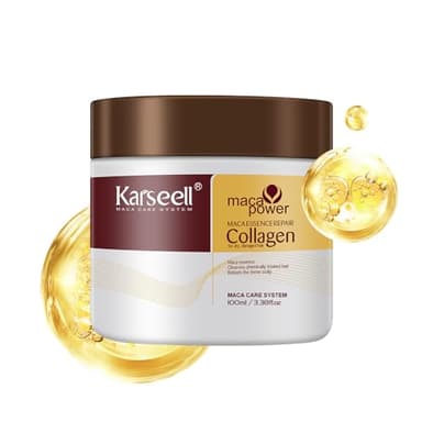 Karseell Colágeno Mascarilla Pelo 100ml, Maca Esencia Aceite de Argán Reparación Profunda Mascarilla Capilar para Seco y Dañado el Cabello Todo Tipo de Cabellos