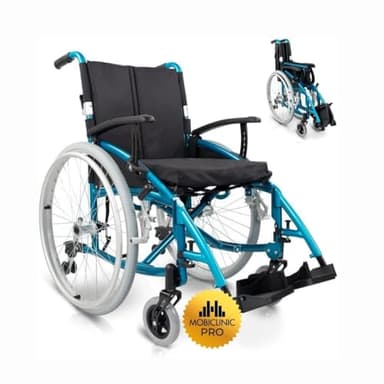 Mobiclinic® pro, Silla de ruedas venecia, Plegable, Premium, Extracción con un botón, Cojín grueso, Aluminio, Respaldo partido, Cinturón seguridad, Estética deportiva, Altura regulable