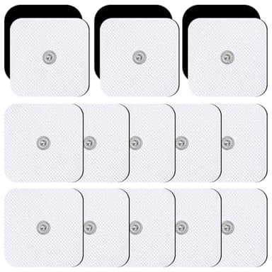 Set de 16 Electrodos para TENS, Electrodos de 5 x 5 cm Parches Adhesivos Cuadrados, Parches Electroestimulador Reutilizables y Autoadhesivos con Conector de Botón de 3,5 mm, Parches para TENS y EMS