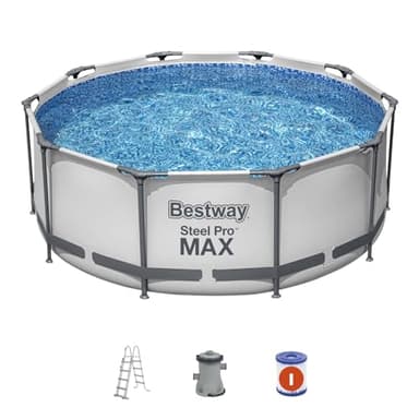 Bestway Piscina Desmontable Tubular Steel Pro MAX 305x100 cm con Escalera 76x119x163 cm | Depuradora Cartucho 1.249 L/H