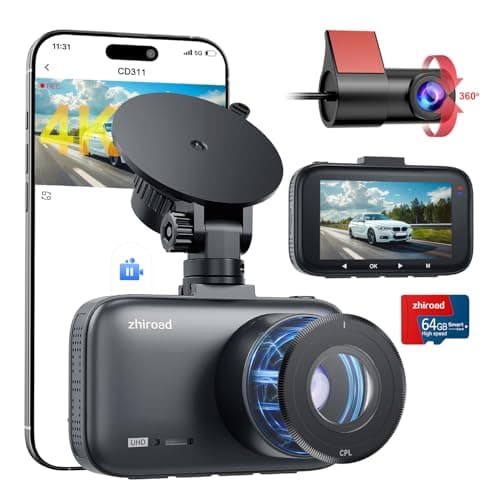 Dashcam, Dash CAM Coche con Filtro CPL, 4K+1080P WiFi Camara Vigilancia Coche con Tarjeta SD 64GB, Cámara Coche 170°Angular, Visión Nocturn, Sensor G, Monitor de Aparcamiento, Grabación en Bucle