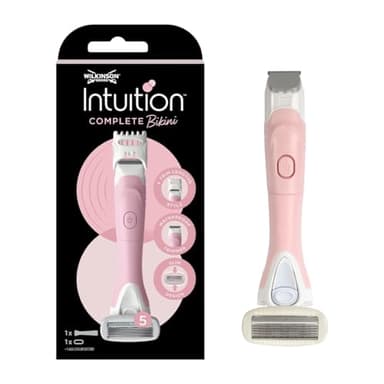 Wilkinson Sword Recortadora y Maquinilla de Afeitar Todo en Uno Con Cabezal de 5 Hojas Cubiertas de Gel Skin Protection, Color Rosa Claro, 1 Unidad