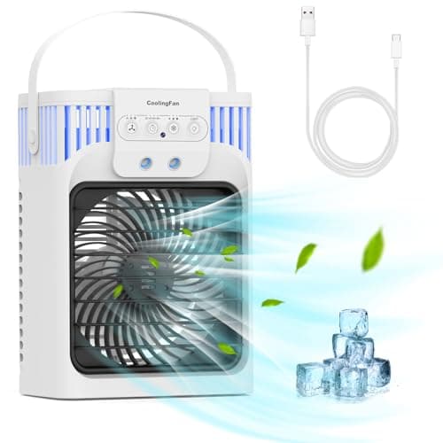 Aire Acondicionado Portatil,Aire Acondicionado Móvil Silencioso Portátil,Enfriador De Aire 4 En 1,3 Velocidades,Función De Temporización,Adecuado para Dormitorio,Oficina, Camping (Blanco)