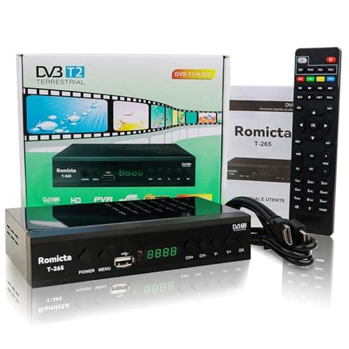 Romicta Decodificador TDT HD 2025 - DVB-T2 H.265 HEVC FTA Full HD PVR, USB, HDMI, SCART, Sintonizador de TV Digital Terrestre, Receptor Digital de Alta definición Full HD 1080p, Control Remoto 2 en 1