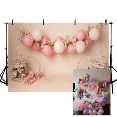MEHOFOTO - Globo rosa rosa de 7 x 5 pies con diseño de rosas para cumpleaños, suministros de fiesta de bebé, pancarta de decoración para estudio fotográfico