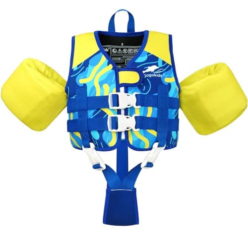 Gogokids Chaleco de natación para niños, brazaletes flotantes estilo chaqueta para niños pequeños, flotación con correas ajustables, chaqueta flotante para niños y niñas (1-3 años/9-20 kg)