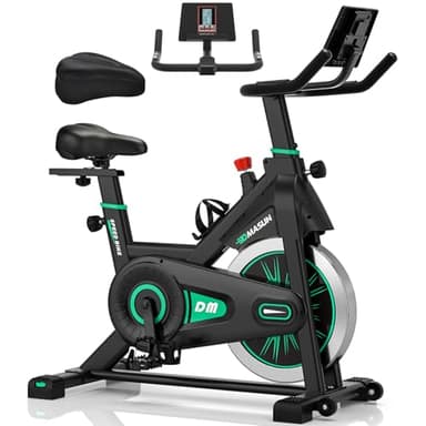 Bicicleta Estatica, Bici Estatica Profesional DMASUN, con Pantalla LCD y Portavasos, Ejercicio Silencioso Seguro, Cómodo Cojín Del Asiento, Capacidad 160 kg (Funda Sillin Bicicleta Estatica Incluida)