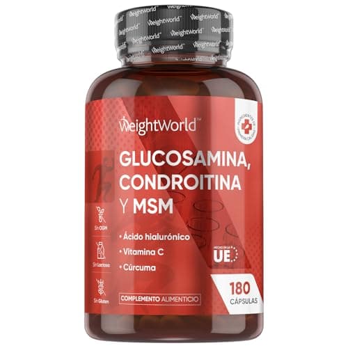 Glucosamina, Condroitina y MSM - 180 Cápsulas - 6 Meses de Suministro - Complejo Complementado con Ácido Hialurónico, Vit C y Cúrcuma en Polvo - Apto para Veganos, sin OGM