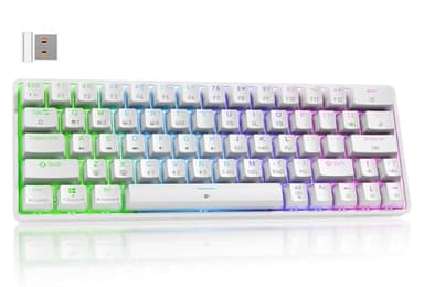Dierya Teclado Mecánico Gamer Inalámbrico 60% DK63 con Bluetooth/2.4G/Type-C,Blue Switch Gaming Mechanical RGB Keyboard,Teclado Ultra-Compacto 68 Teclas para PC/Win/Mac,QWERTY,Blanco