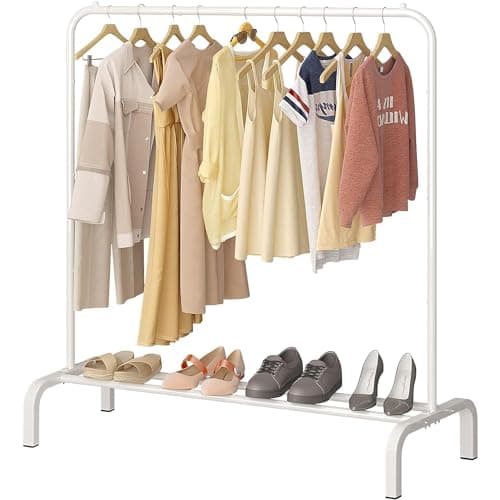 T-LOVENDO.ES Perchero Burro Ropa Resistente, Estable y Estrecho. Sin Ruedas, Con balda Zapatero. Color Blanco.