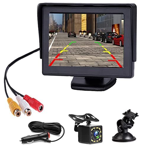 Kit de Cámara Marcha Atrás para Coche, Cámara de Visión Trasera de 4,3 ", Kit de Monitor con 12 LED IR de Visión Nocturna, Cámara de Marcha Atrás Impermeable para Furgonetas, SUV, Camionetas, Camiones