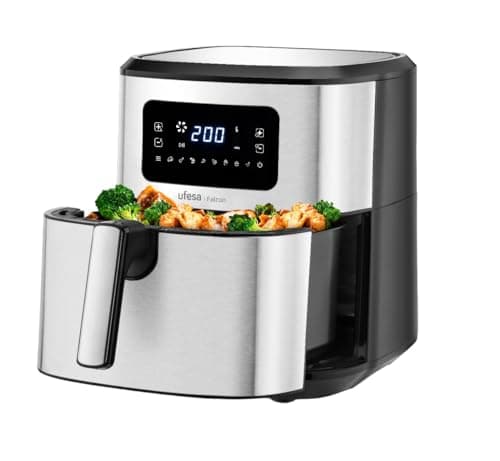 Ufesa Falcon Freidora de Aire sin Aceite de 6.5L, Inox, Tecnología Air Pulse, 8 Programas, 1700W, Digital, Temporizador, Temperatura 80ºC - 200ºC, Sin BPA ni PFOA, Cubeta y Bandeja Anti-Adherentes