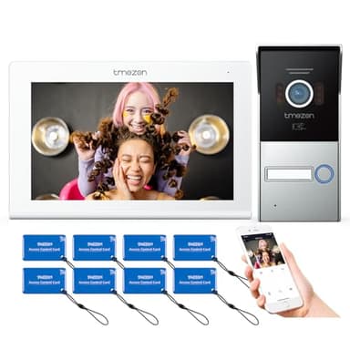 TMEZON Videoportero WiFi 2 Hilos,1080P IP Videoportero Sistema de intercomunicación,7 zoll Monitor de Pantalla táctil y Timbre con Cable, Desbloqueo por APLICACIÓN/Tarjeta,Instantánea/Grabación