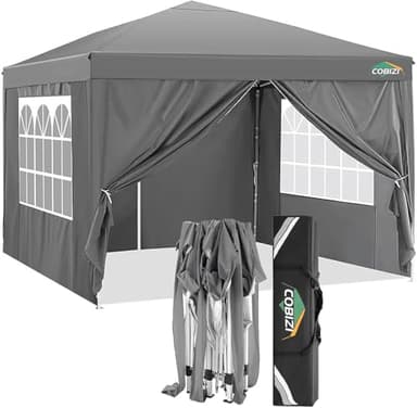 COBIZI Carpa Plegable 3x3m, Impermeable y Robusta con 4 Paredes Laterales Desmontables, Ideal para Jardín, Terraza, Fiesta, Camping y Eventos al Aire Libre - Gris