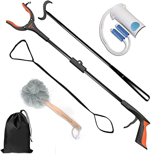 Kit de Cadera 6 en 1, Incluye Pinza Larga, Calzador, Ayuda para Ponerse los Calcetines, Correa Elevadora de Piernas, Esponja de Baño con Palo, Bolsa de Almacenamiento