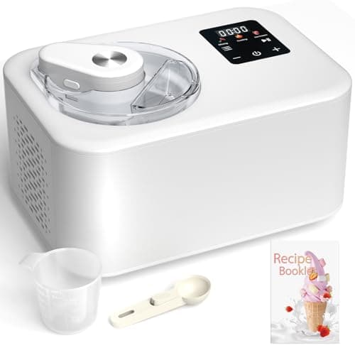Heladera Profesional 1,2L, Máquina Para Hacer Helados con Compresor, Heladera Eléctrica, 110W, Pantalla Táctil, Cubo de Aluminio Extraíble, Receta/Cuchara/Taza Medidora, No Requiere Precongelación