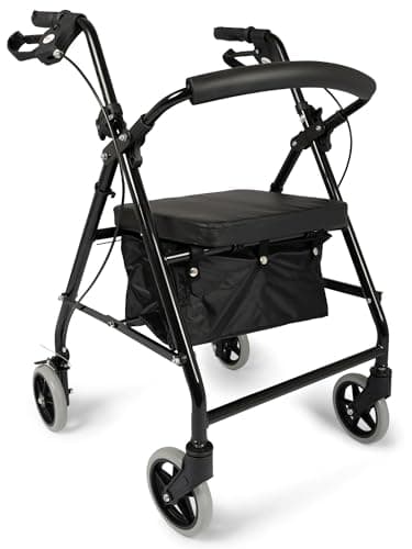 Dunimed Andador plegable ligero - Incluye bandeja y cesta - Fácil de plegar para colocar en el maletero, para viajar, altura ajustable (Negro)