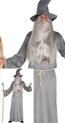FIESTAS GUIRCA | Disfraz de Mago Medieval para Hombre (54-56/XL) - Incluye Túnica, Sombrero y Cinturón - Ideal para Halloween, Carnaval y Fiestas Temáticas - Disfraces de Hechicero y Brujo - Gris