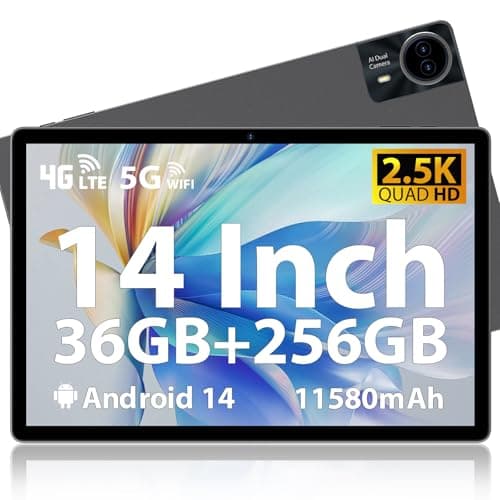 MAXLEGEN Tablet de 14" 2.5K Android 14 Tableta, 36GB RAM, 256GB ROM Ampliables hasta 1 TB, 4G LTE Doble SIM+5GWiFi, Octa-Core, 4 Altavoces, 11580mAh, 13MP Cámara, Incluye Funda/Auricular y Tab Pen