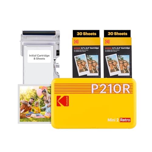 Kodak Mini 2 Retro 4Pass, Impresora Fotográfica + 68 Fotos, Fotos Instantáneas Tamaño 5,3x8,6cm, Conexión Inalámbrica Bluetooth - Amarillo