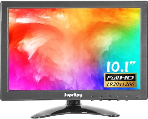 Suprlipy 10 pulgadas FHD Small IPS Monitor LCD Display 1920 x 1200 60Hz 16:10 con entrada BNC VGA AV Altavoz incorporado para cámara de seguridad CCTV DVR PC STB consola de juegos