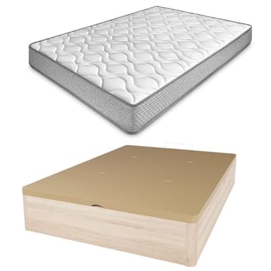 amuéblate online - Pack Colchón Viscoelástico Carla Reversible + Canapé Madera Abatible Gran Capacidad | Color Cambria 150 x 190
