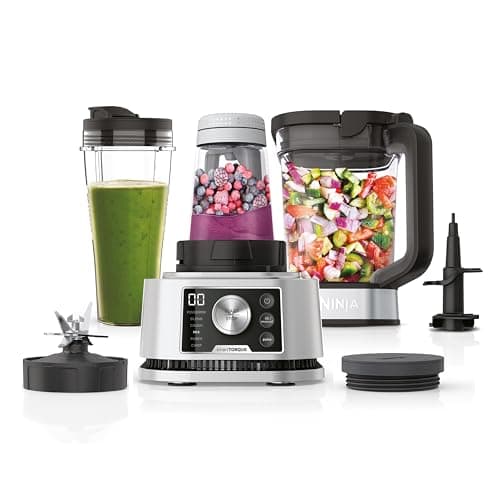 Ninja Foodi Power Nutri Batidora de vaso 3 en 1, Smoothies, cremas y bebidas heladas, jarra de 2,1 l, vaso de 700 ml, recipiente de 400 ml con varilla Power Paddle, 1200 W, Plateada CB350EU
