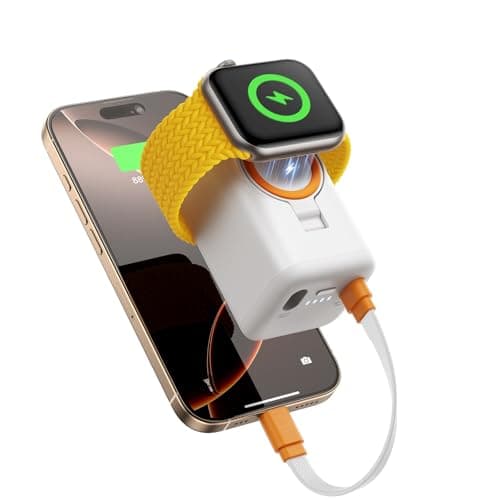 JOYROOM 5000mAh Cargador para iPhone y Apple Watch,[Cable Dual Puerto USB-C a iOS] Power Bank para iPhone Series16/15/14/13, Apple Watch Series 10/9/8/7/6/5/SE/4/3/2/Ultra2/Ultra - Blanco