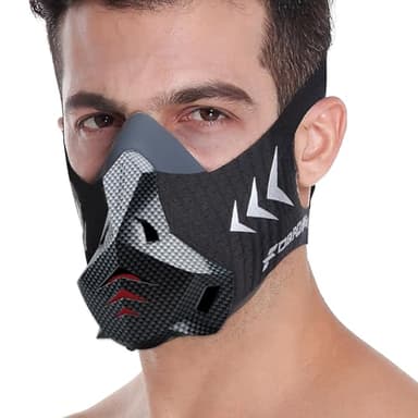 FDBRO Sports Mask Pro Máscara de Entrenamiento de simulación de altitud para Fitness, Correr, Entrenamiento de Resistencia, Cardio (Tamaño Mediano, Cubierta Frontal de Fibra de Carbono)