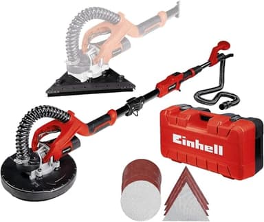 Einhell Lijadora de pared TE-DW 225 X (750 W, Ø225 mm, 285x285x285 mm papel de lija, plato intercambiable, mango telescópico 165 cm, incl. muelas abrasivas + paños de rejilla en el maletín)