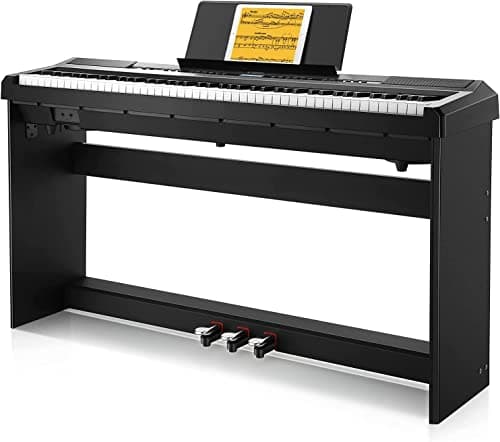 Piano Eléctrico 88 Teclas Contrapesadas, Donner DEP-20 Piano Digital 88 Teclas con Soporte y 3 Pedal para Principiante, retro, negro