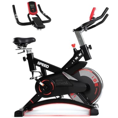 ISE Bicicleta Estática Profesional con Sensor de Pulso,Ajustable Resistencia, Pantalla, Bici Estática, Fitness En Casa con Volante de Inercia,Bicicleta Estática Indoor con Sillín Ajustable, Máx.120kg