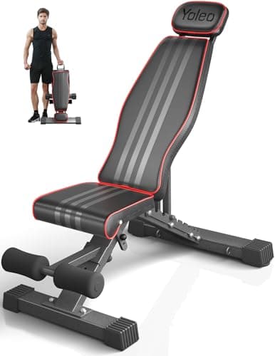 YOLEO Banco de pesas ajustable, banco de entrenamiento plegable de 660 libras con protección extendida para cabeza/cuello para press de banca, banco plano inclinado y declinado