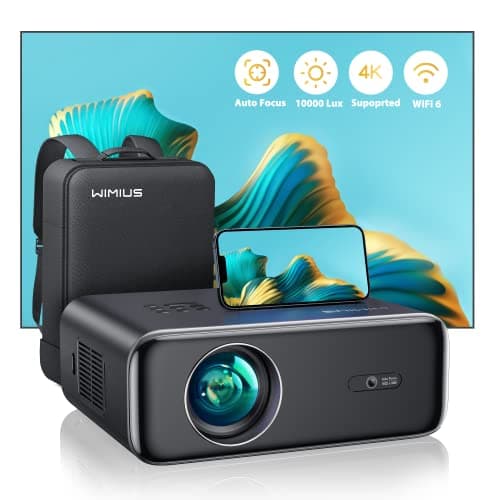 【Auto Focus/Keystone】Proyector 4K WiFi Bluetooth 28000 Lúmenes Full HD 1080P, WiMiUS Proyector 4K Soporte Zoom 50% Proyector Portátil WiFi6 Cine en Casa/Exterior Para Teléfono/TV Stick/PS5 HDMI USB