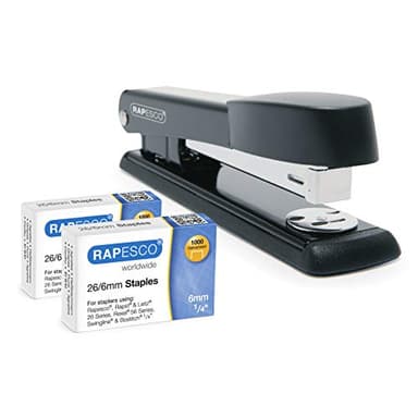 Rapesco 1602 Germ-Savvy Antibacteriano, Marlin Grapadora y 2000 Grapas 26/6 mm, Negro