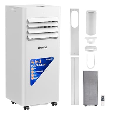 Lovewind Aire Acondicionado Portátil 9000 BTU (Eco R290),Silencioso 52 dB,Climatizador Portátil con Mando a Distancia,4 en 1 Enfriamiento Deshumidificación Ventilación y Sueño,IPX1