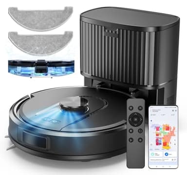 Robot Aspirador y Fregasuelos W11 con Potente Succión 5000Pa, Robot Aspirador con Sistema de Navegación Láser Inteligente y Función de Mapeo Inteligente, Robot Aspirador Tiene Base Autovaciado, Negro