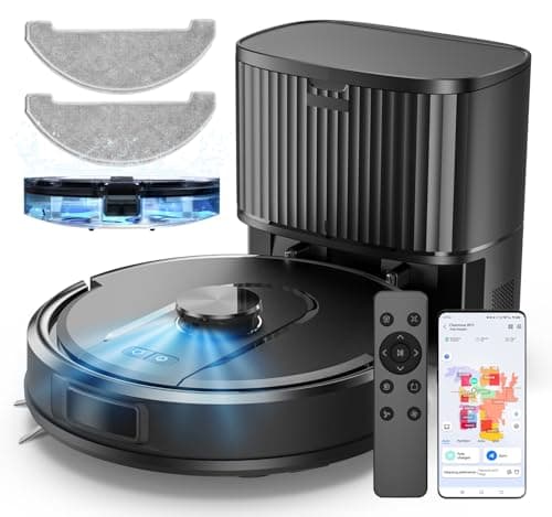 Robot Aspirador y Fregasuelos W11 con Potente Succión 5000Pa, Robot Aspirador con Sistema de Navegación Láser Inteligente y Función de Mapeo Inteligente, Robot Aspirador Tiene Base Autovaciado, Negro
