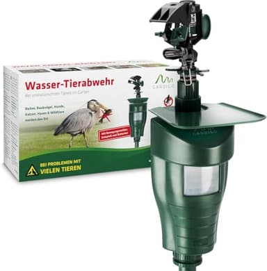 Gardigo® Ahuyentador de Animales con Rociador Efectivo | Aspersor de Agua con Sensor de Movimiento Ahuyentador Gatos, Perros, Espantapajaros Exterior | Espanta Gatos sin Veneno, Repelente Gatos