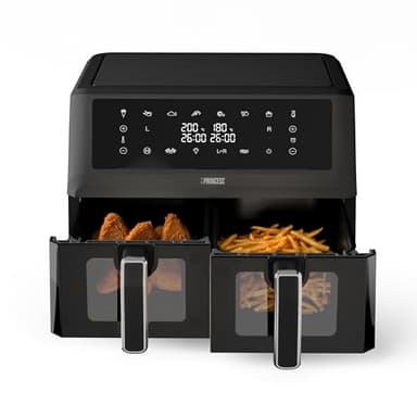 XXL Freidora sin aceite Princess de doble cesta - 11 L - Libre de BPA y de PFAS - Fin de cocinado sincronizado - 8 programas - Ventana de visualización - 2400 W - 182276