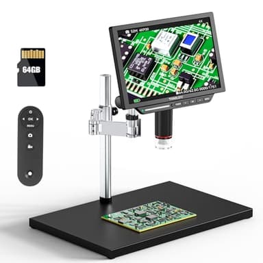 TOMLOV TM4K MAX Microscopio Digital 4K HDMI, 10,1" 52MP Magnificación Profesional 2000X para Soldadura, Microscope Portátil USB para Monedas, con Brazo Giratorio 360°, Luz Ajustable, PC/TV, 64GB