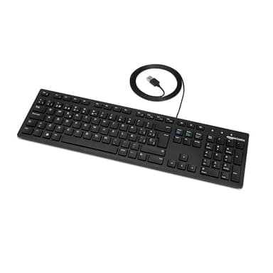 Amazon Basics - Teclado con cable USB y base fina, diseño español, negro mate