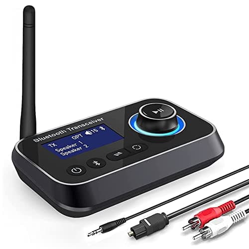 Ainostone 3 En 1 Transmisor Receptor Bluetooth para 2 Auriculares Adaptador Bluetooth 5.3 con Pantalla LCD Latencia Aux 3.5mm Óptico RCA Latencia Emisor Bluetooth Audio para TV, Estéreo, Altavoces