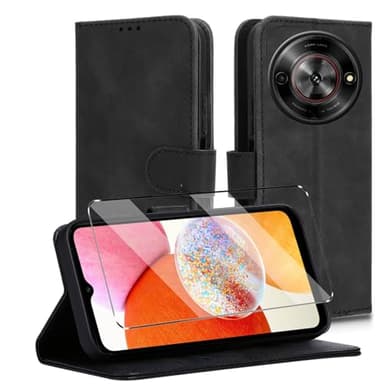 HuiYouMY Funda Tapa Libro Movil Carcasa PU Cuero con Cristal Templado Protectora Capa para ZTE Nubia Focus Pro Fundas Carcasa [Ranura Tarjeta][Función Soporte] Funda de Móvil Cristal antirotura Negro