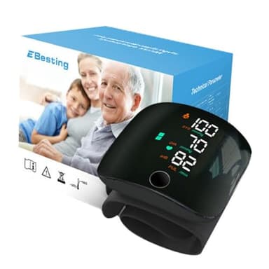 FONCBIEN Tensiometro de Muñeca, Portátil Eléctricos Tensiómetro Digital Medidor Tension Arterial LCD Retroiluminada Memoria 2 * 99 Brazalete Ajustable Presion Arterial Medidor