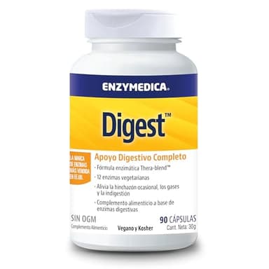 Enzymedica, Digest, Fórmula Enzimática de Acción Rápida, Reduce los gases y la Hinchazón, Mejora la Absorción de Nutrientes y la Energía, Sin Gluten, Sin Lácteos, Vegano, 90 Cápsulas