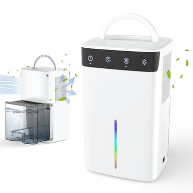 Deshumidificador Pequeño Portátil 2.6L,Eléctrico Portatil Deshumificadores de humedad, Ultra Silencioso con Modo Dormir,Apagado Automático,luz LED de 7 colores,ara el Dormitorio,Baño, Armario