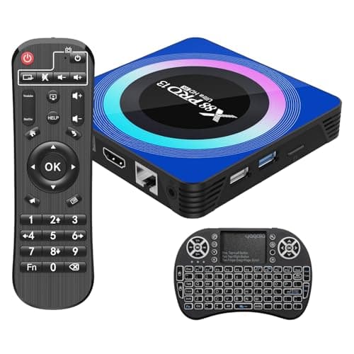 Android 13.0 TV Box, Android Box 4GB RAM 64GB ROM Quad-Core con Mini Teclado Inalámbrico, 2.4/5.0GHz Wi-Fi de Doble Banda BT 5.0 10/100M Ethernet HDMI 8K Android TV Box