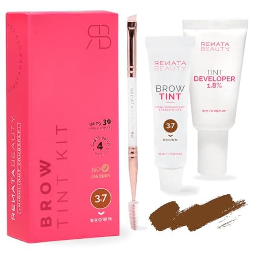 Renata Beauty Kit de Tinte de Cejas - Kit Completo de Tinte, Activador Oxidante, Pincel Dual para Coloración - Efecto Larga Duración de 4 Semanas - Hasta 30 Aplicaciones [Marrón]
